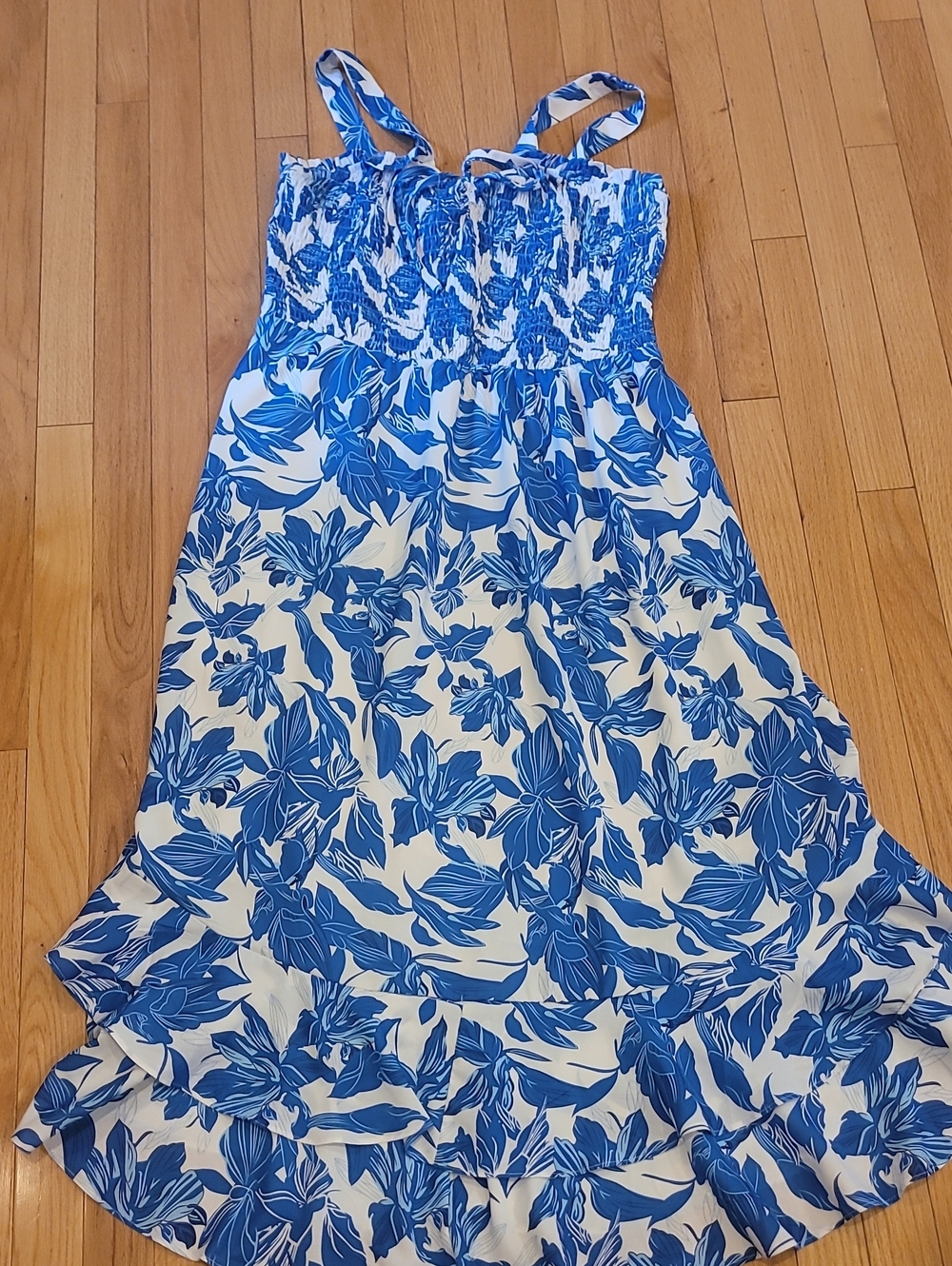 Grace Karin Blue and White Floral Sundress with Smocked Bodice